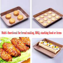 DeJivsin 11 Inch Baking Tray (Gold), Square Tin, Cake Tray for Oven, Stainless Steel Non-Stick Coating, Baking Tray for Bread Tool