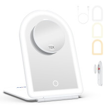 WEILY 10X Magnifying Makeup Mirror with Lights, Rechargeable Vanity Mirror with 3 Colour LED, Adjustable Brightness