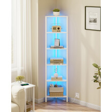 TUTOTAK Corner Bookshelf with LED Light, 6-Tier Corner Shelf for Small Space, Narrow Display Corner Shelf Stand with Storage Rack, for Living Room