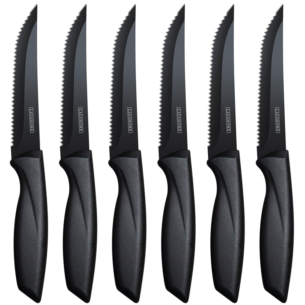 Lazahome Steak Knives Set Of 6, Serrated Edge Stainless Steel Kitchen Knife With Ergonomic Handle, Dishwasher Safe, Rust-Proof