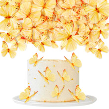 60Pcs Edible Butterfly Cupcake Toppers 3D Edible Butterfly Cake Topper Yellow Butterfly Cupcake Decoration Picks Wedding Baby Shower Party Wedding