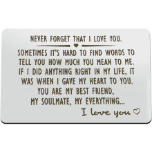 Never Forget That I Love You Engraved Wallet Insert Card, I Love You Gifts for Him