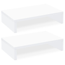 TEAMIX White Monitor Stand Riser-2 Pack,Wood 2 Tier Adjustable Dual Monitor Riser for 2 Monitors/Laptop/PC Computer Stand for Desk