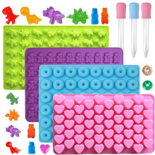Silicone Candy Mold Kit - 201 Mini Cavities with 3 Droppers -Gummy Bear, Donut, Dinosaur