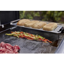 Weber Warming Rack (42 x 20cm), for Plancha/Flat Top Grill Plates, made of Stainless Steel, foldable legs, dishwasher safe, ideal