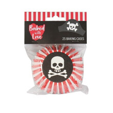 Baked with Love Pirate Baking Cases, 50mm Foil Lined Baking Cups, Greaseproof Cupcake Cases for Birthday, Celebration, Party, Pack of 25,Red