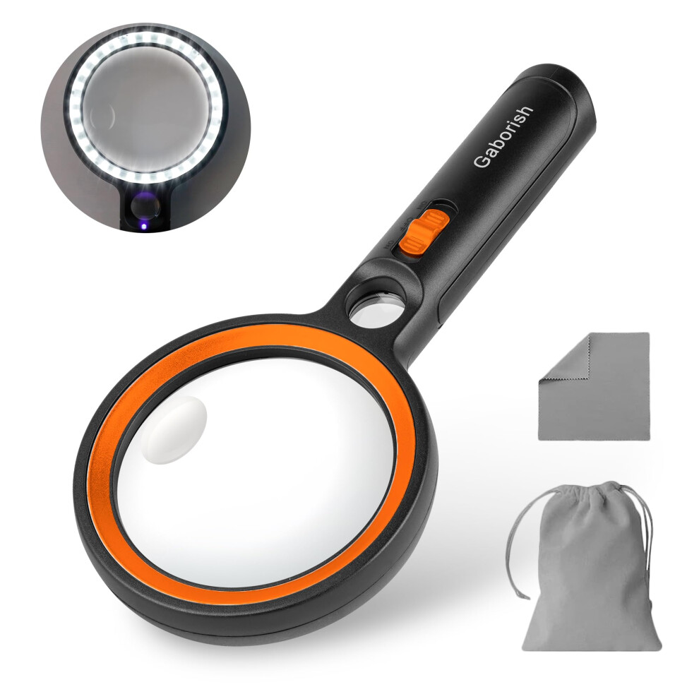 Gaborish Light Magnifying Glass With 30 Led, 10X 20X 45X Large Magnifying Glasses With 1Uv Handheld Magnifier With For Seniors Reading,