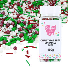 Christmas Sprinkles By Baked With Love | 100g | Christmas Trees, White, Green, & Red Sugar Cake Sprinkles, Edible Cake Decorations