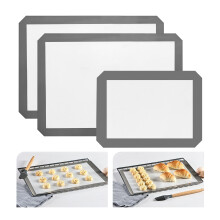 KitchenRaku Silicone Baking Mat Set of 3, 2 Half Sheets (42 x 29.5 cm) + 1 Quarter Baking Sheet Reusable Silicone Cooking Mat