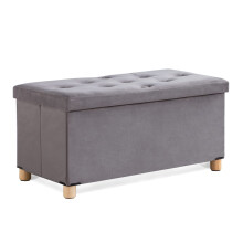 BRIAN & DANY Ottoman Storage Box with 4 Wood Legs, Velvet Storage Ottoman for Living Room, Gray, 76 x 38 x 38 cm