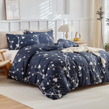 Lekesky King Size Duvet Cover Sets Blue - Floral Bedding Sets Soft Microfiber, White Flowers on Blue Kingsize Duvet Cover Sets with 2 Pillowcases for