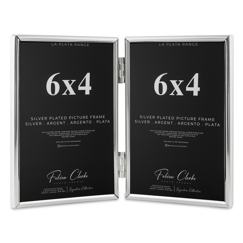 Plated Photo Frame Double Book Style Picture Frame Plain Satin Finish And Tarnish Protected For Wedding Picture Or Family Photo (6X4) Silver 5051227040756