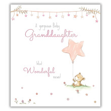 IC&G New Baby Granddaughter Congratulations Card - Bear and Balloon Design - Embossed Pink Foil - Premium Quality New Baby Congratulations Card