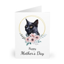 Black Cat Mother's Day Card - Elegant Floral Wreath Greeting - Heartfelt Expression for Cat-Loving Moms