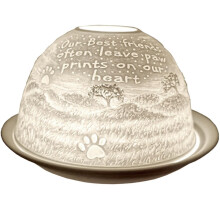 Cello Porcelain Tealight Holder Dome - Pawprint Design with 3D Projection Image & Message Scented Unscented LED Candle Wax Warmer Mom Gifts Ornament