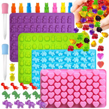Silicone Candy Mold Kit - 219 Mini Cavities with 2 Droppers -Gummy Bear, Fruit, Dinosaur