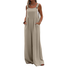 Women's Multi Functional Wide Leg Sleeveless Jumpsuit-Khaki XL