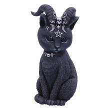 Nemesis Now Cult Cuties Pawzuph Figurine 11cm, Resin, Black, Scarily Adorable Horned Cat, Adorned with Small Skulls, Pentagrams and Moons