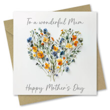 Mother's Day Card. Heart of Flowers Design. Mothers Day Card with Matching Envelope. Size 150x150mm When Folded.