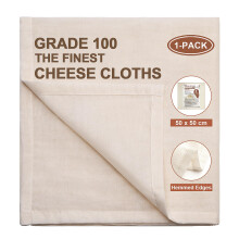 eFond 1-Pack Cheese Cloths for Straining, 50x50cm Squares with Hemmed Edges, Grade 100 Ultra Fine Reusable Muslin Cloths