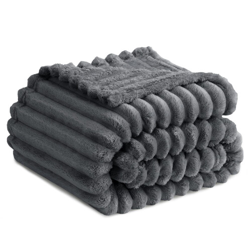 RUIKASI Fleece Throw Blanket for Sofa - Single Fluffy Grey Throws for Sofas Large, Soft Warm Blanket Throw for Couch