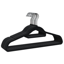 PORTENTUM Velvet Hangers, Pack of 10, Black. Accessory Holder, 360º Swivel Hook, Space Saving, Notches for Dresses, Non-slip Clothes Hangers