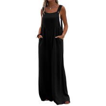 Womens Sleeveless Wide Leg Jumpsuit Polyester for-Black M
