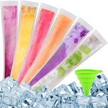 100Pcs Disposable Ice Pop Bags with Funnel, BPA Free Pop Mould Bags, Popsicle Pouches for DIY Popsicle Maker, Popsicle Mould Bags for Yogurt, Juice