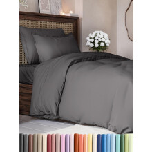 CGK 3 Piece Duvet Cover Set Double Dark Grey 200x200cm with 2 Pillowcases 50x80cm - Brushed Microfibre - Zip Closure & 8 Corner Ties