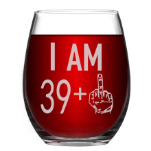 Livole 40th Birthday Gifts for Women Men, 17oz Stemless 39+ Pattern Birthday Wine Glass, Unique Funny Unbreakable Wine Tumbler for Friend Turning 40
