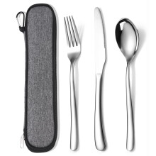 MURRI&MURRDI Stainless Steel Cutlery Set for 1, Travel Knife Fork Spoon with Case, 3 Pieces Cutlery Set for Work Lunch