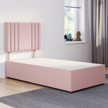 ComfoRest Single Divan Bed Base with Streak Headboard - 3FT - (Pink Plush) - Compact Frame for Everyday Bedrooms