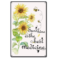 CREATCABIN Sunflower Bee Tin Sign Vintage Metal Signs Iron Painting Retro Metal Tin Sign Plaque Poster Wall Art Garden House Plaque for Bathroom