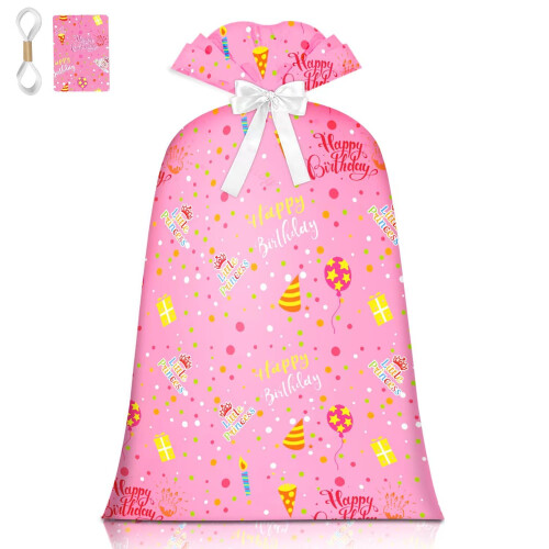 Extra Large Pink Gift Bag for Birthday - Oversized Plastic Wrapping Bag for Large Gifts (48 inch, 1 Pack)