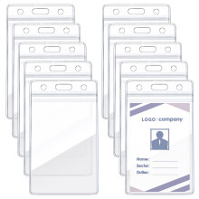 10 Pcs A6 Vertical Extra Large Portrait Clear ID Badge Card Holders Plastic Pocket Pouches 17 x 11.5 cm Card Sleeve Name Tag Badges ID Holder Holds