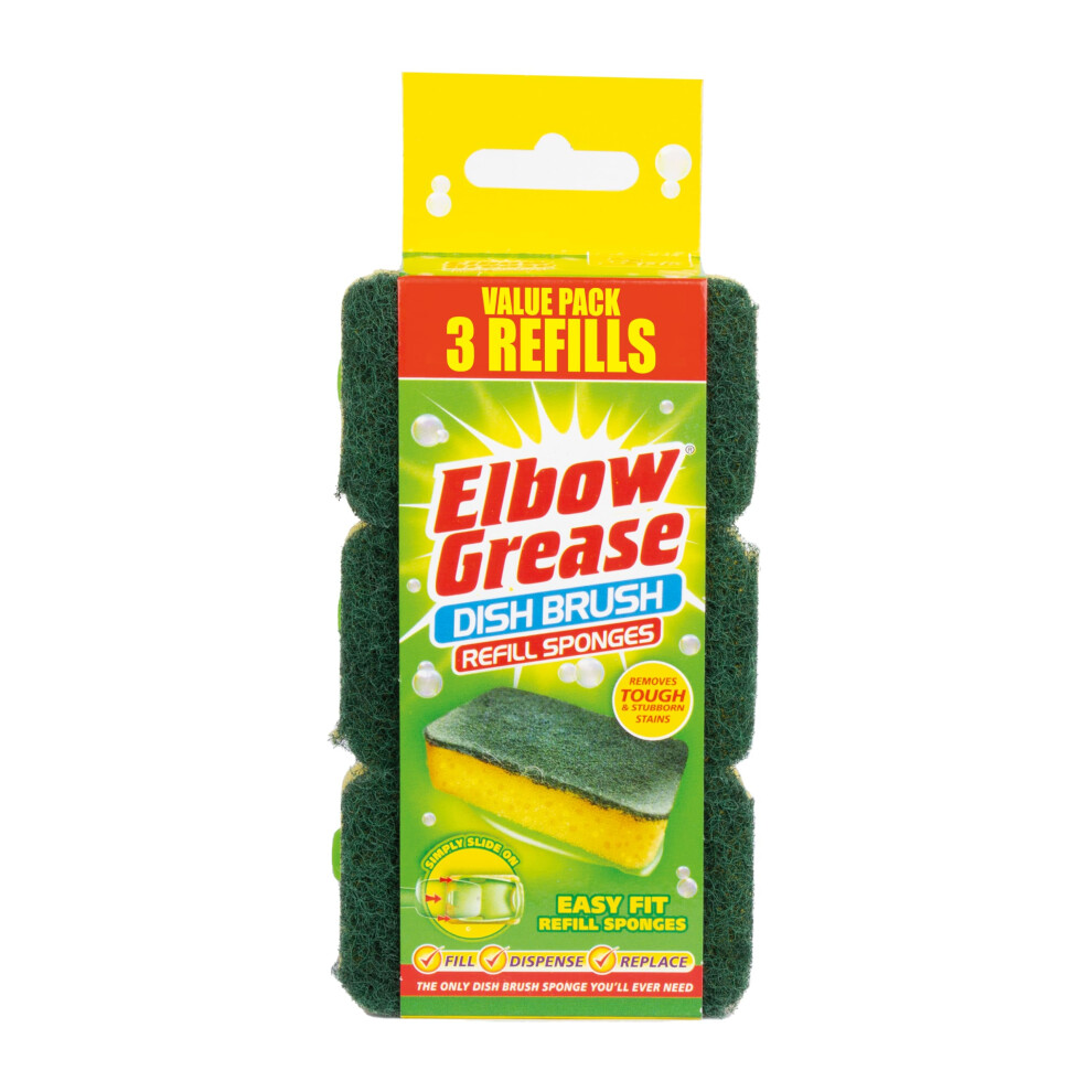 Elbow Grease Dish Brush Refill Sponges | Non Scratch Easy Fit To Handle, Washing Up Sponge Refills, Kitchen & Dish Cleaning Scrub Scourer 5051227108401