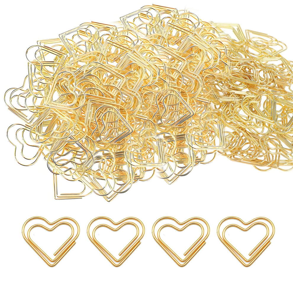 Gold Paper Clips, 100 Pcs Small Paperclips Metal Heart Paper Clip Golden Heart Shaped Paperclip For Books Postcards Document 5051227148643