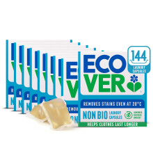 Ecover Non-Bio Washing Capsules - Fresh Almond & Rescued Apricot Scent, 8x Pack of 18 Capsules