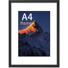 A4 Frame, Wooden A4 Picture Frame, Photo Frame Black with Plexiglass and Mount, Poster Frame with Mount, Puzzle Frames for Tabletop or Wall Hanging