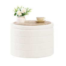 Bonlife Large Round Ottoman with Storage,Folding Boucle Stool,Ottoman Coffee Table,Chest Toy Box,Footstool for Living Room,Bedroom,White,56x56x40cm