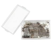 Mr.do Safety Pins 50 Pieces in 4 Assorted Sizes with Acrylic Box Finger Guard Silver Stainless Steel