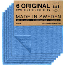 SUPERSCANDI 6 Pack Reusable Cleaning Cloths - 100% Biodegradable & Compostable | Washable Swedish Dishcloth - Food-Safe & Plastic-Free