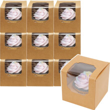 Gcardist Brown Cupcake Boxes Individual Cupcake Container 15Pcs 8.9x8.9x8.9cm Auto-Pop up Single Cupcake Boxes (15 Boxes+15 Inserts,3.5"x 3.5"x 3.5")