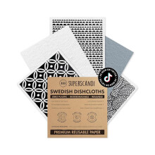 SUPERSCANDI 5 Pack Reusable Cleaning Cloths - 100% Biodegradable & Compostable | Washable Swedish Dishcloth - Food-Safe & Plastic-Free
