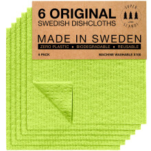 SUPERSCANDI 6 Pack Reusable Cleaning Cloths - 100% Biodegradable & Compostable Washable Swedish Dishcloth