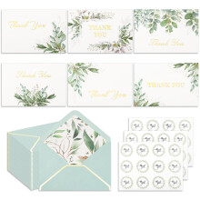 36PCS Thank You Cards with 36 Envelopes, 6 Styles Green Leaves Thank You Cards Wedding with Stickers for Weddings, Bridal Showers, Baby Showers