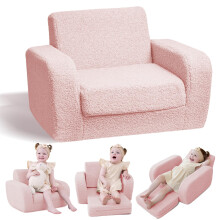 KidBloom 3 in 1 Kids Sofa Bed, Pink Foldable Toddler Chair, Plush Baby Sofa, Baby Chairs 1 2 3 Year Old