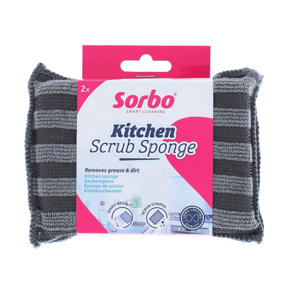 Sorbo Kitchen Scrub Sponge, Microfibre Sponge With Scrub Layers, Ultra Absorbent, Shiny And Streakless Result, Ideal For Kitchen, Bathroom 5051227124258