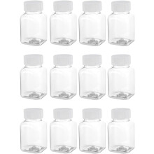 Huixiaoqing 12 Pcs 100ml Clear Square Reusable Plastic Juice Bottles With Caps