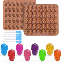 Holzsammlung Skull Candy Molds Silicone,1 Pack 40 Cavity Non-Stick Skull Silicone Molds with 5 Droppers for Chocolate, Candy, Jelly
